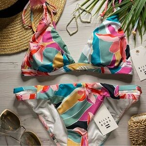 Billabong •• Wild Sun Tropical Banded Tall Triangle Bikini Top | Lowrider Bottom